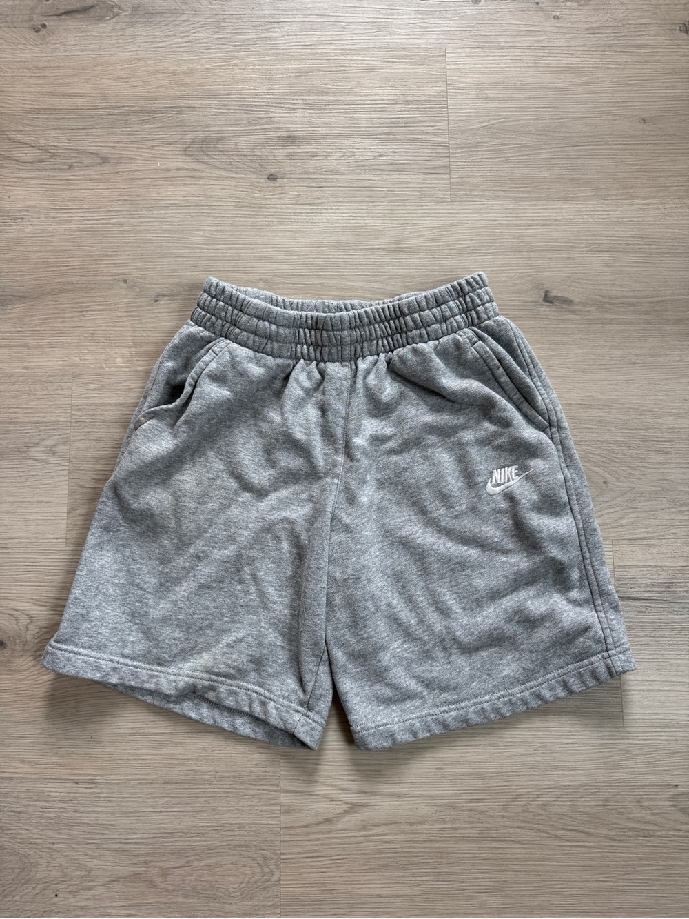 Nike Gray Fleece Sweat Shorts Embroidered Swoosh Casual Cozy Athleisure